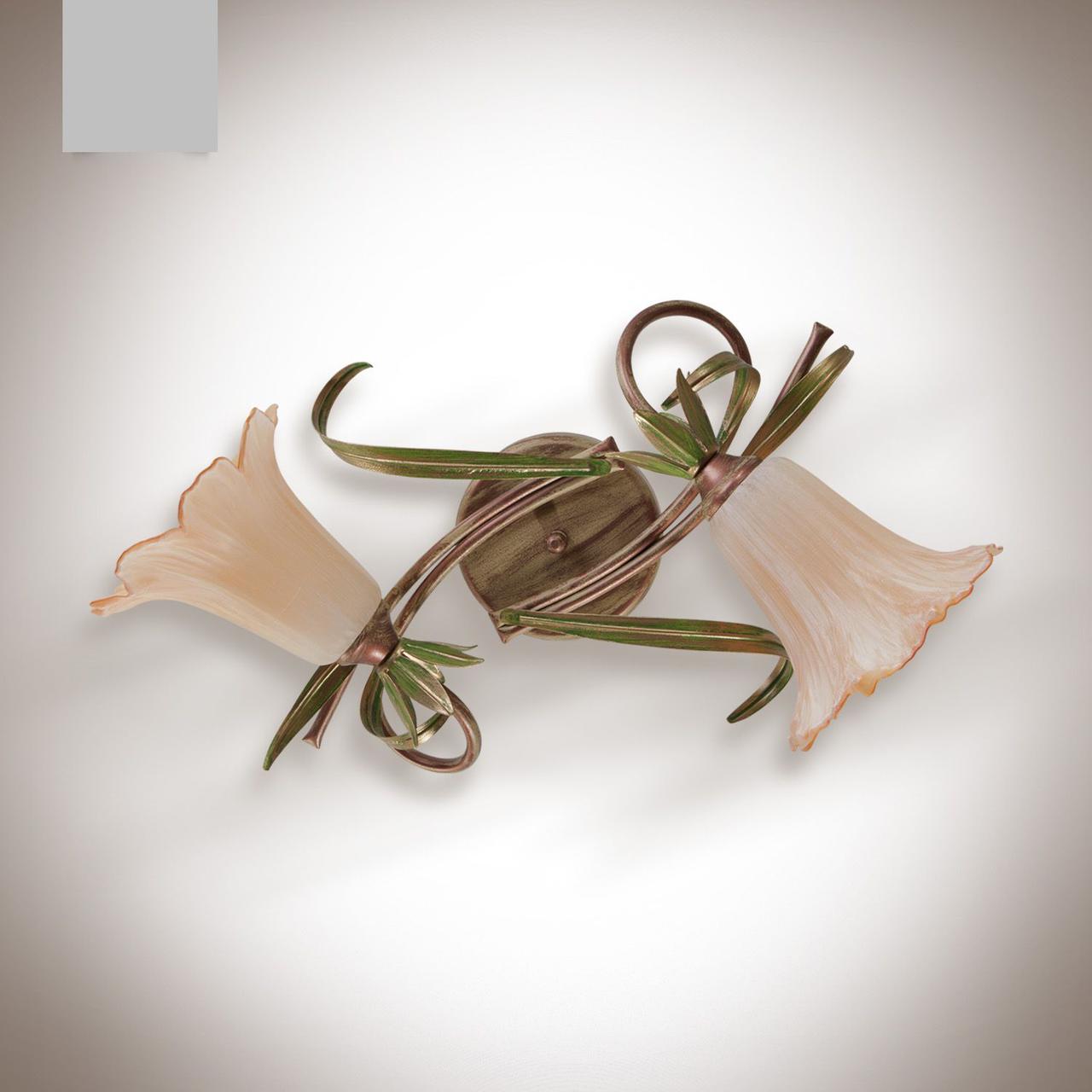 Люстра на 2-х Ламповая с Листочками и Цветочным Плафоном для Спальни ...