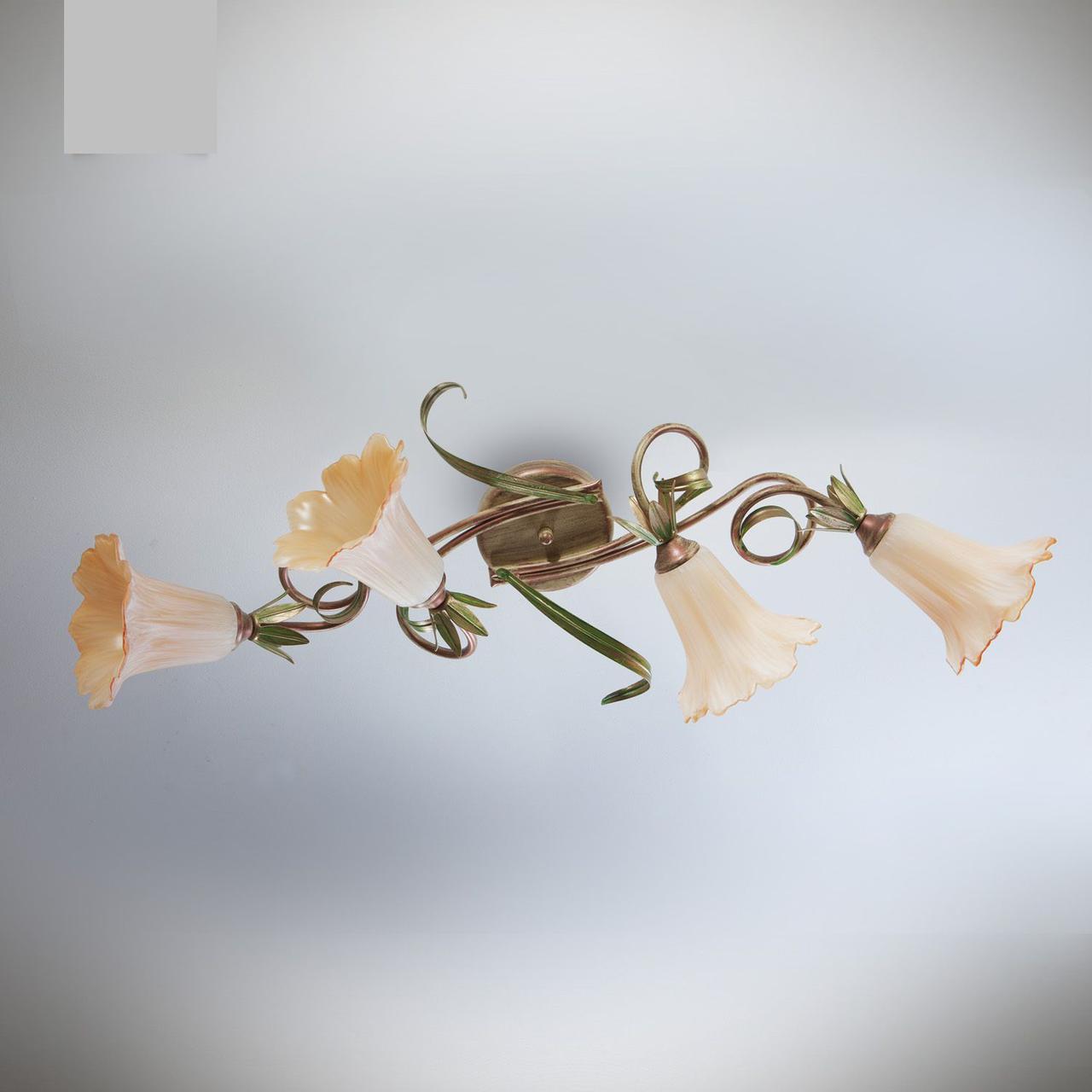 Купить Вытянутая потолочная люстра с листочками 4-х ламповая для ...