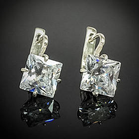Срібні сережки з квадратними фіанітами