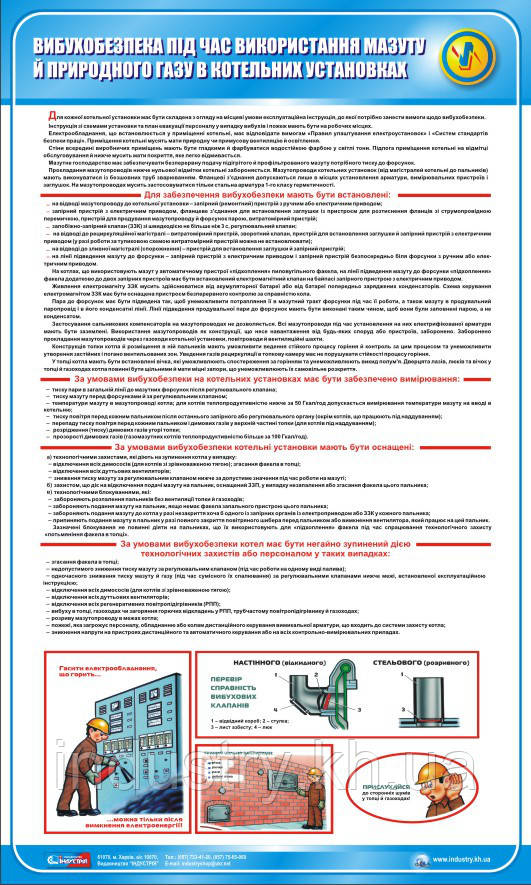 Стенд. Вибухобезпека під час використання мазуту та природного газу в котельних установках. 0,6х1,0. Пластик