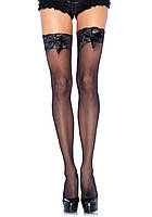 Високі чорні панчохи з мереживом і бантиком Sheer Thigh Highs Lace Top від Leg Avenue