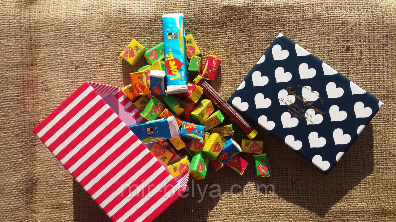 Жуйки Love is 5 смаків мікс жувальна гумка лові іс подарунковий набір 70 штук, фото 1