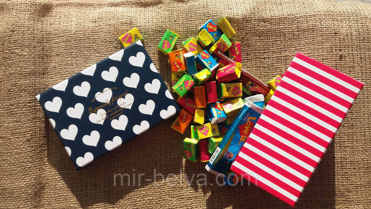 Жуйки Love is 5 смаків мікс жувальна гумка лові іс подарунковий набір 50 штук, фото 1