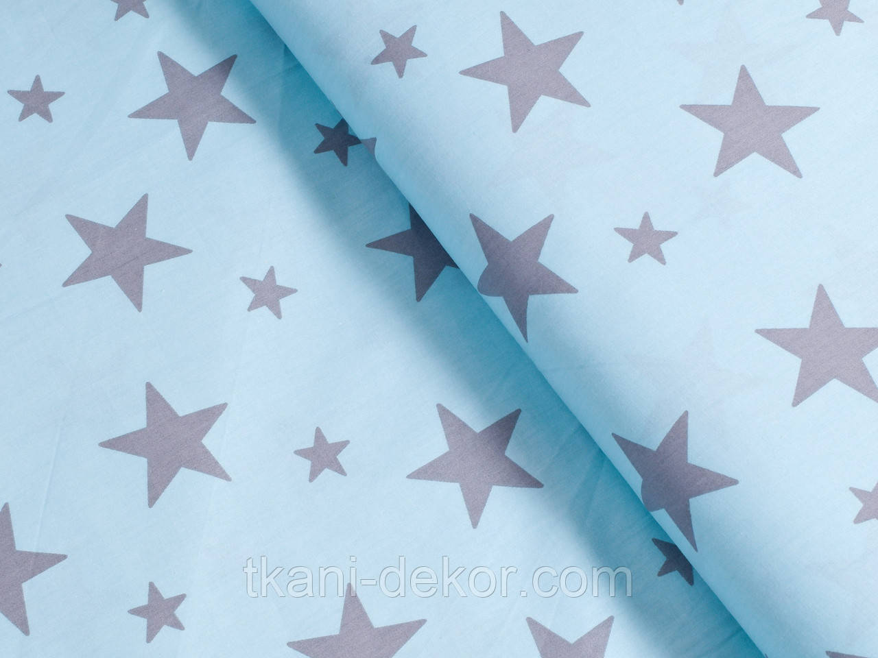 Сатин (бавовняна тканина) сірі зірки на м'яті, фото 1