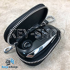 Ключниця кишенькова (шкіряна, чорна, на блискавці, з карабіном), логотип авто Volkswagen (Фольксваген), фото 2