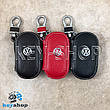 Ключниця кишенькова (шкіряна, чорна, на блискавці, з карабіном), логотип авто Volkswagen (Фольксваген), фото 2