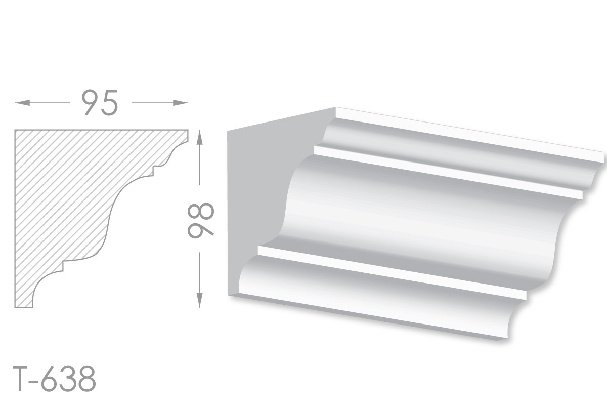 Карниз з гладким профілем, молдинг стельовий з гіпсу т-638, фото 1
