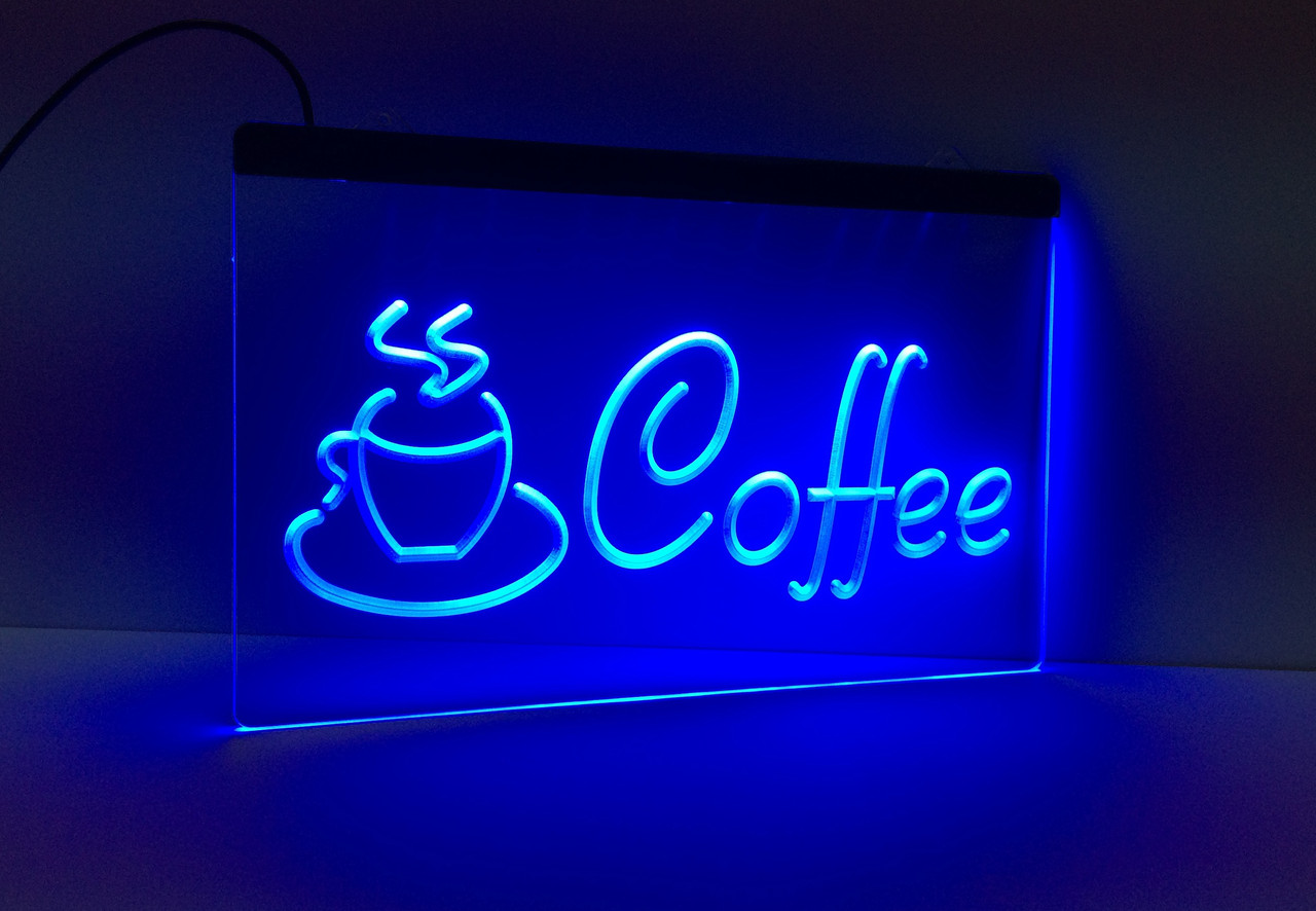 Світлодіодна Лід вивіска Кави (Табличка Coffee Led) Синя