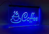 Светодиодная Лед вывеска Кофе (Табличка Coffee Led) Синяя