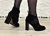 Черевики чорні жіночі замшеві на стійкому каблуці, фото 5