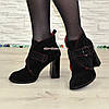 Черевики чорні жіночі замшеві на стійкому каблуці, фото 2