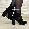 Черевики чорні жіночі замшеві на стійкому каблуці, фото 3