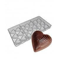 Поликарбонатная форма для шоколада Сердечки с декором 21 ячейки