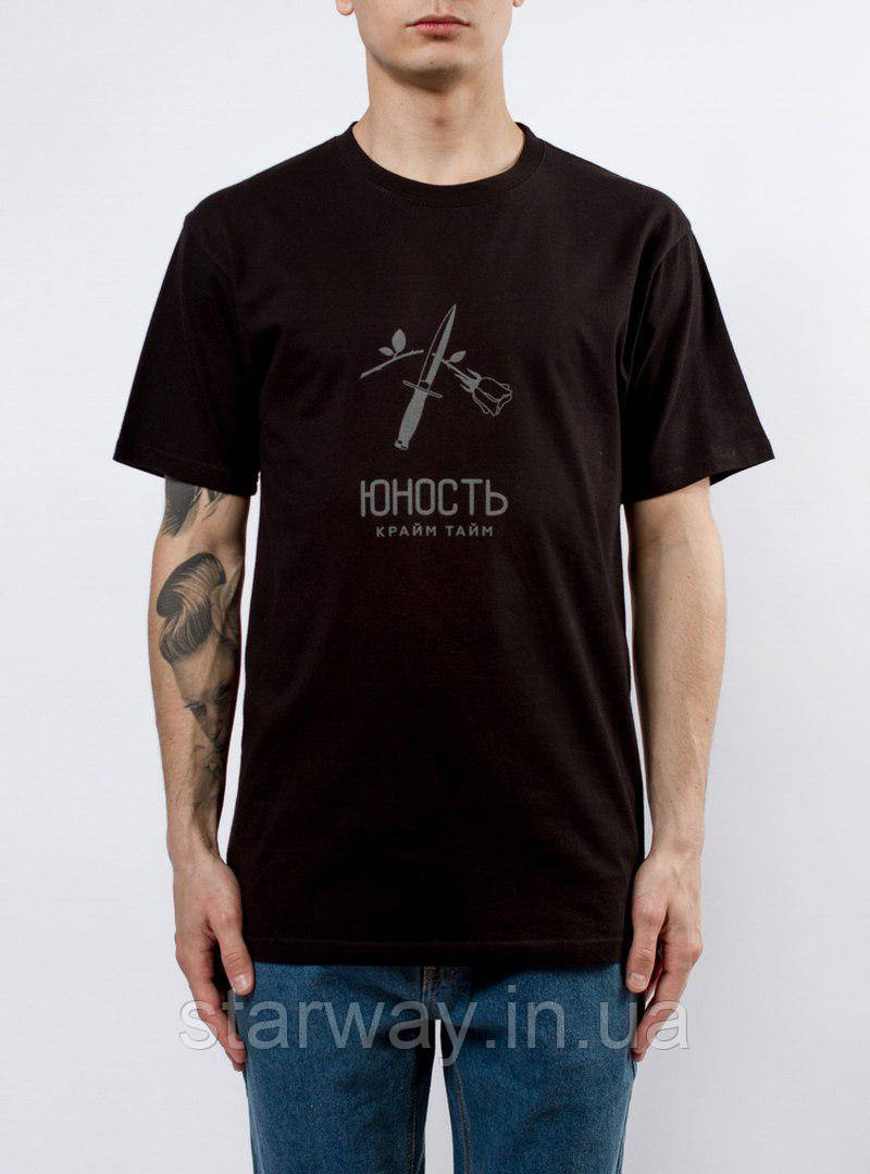 Чорна футболка з принтом юность крайм тайм