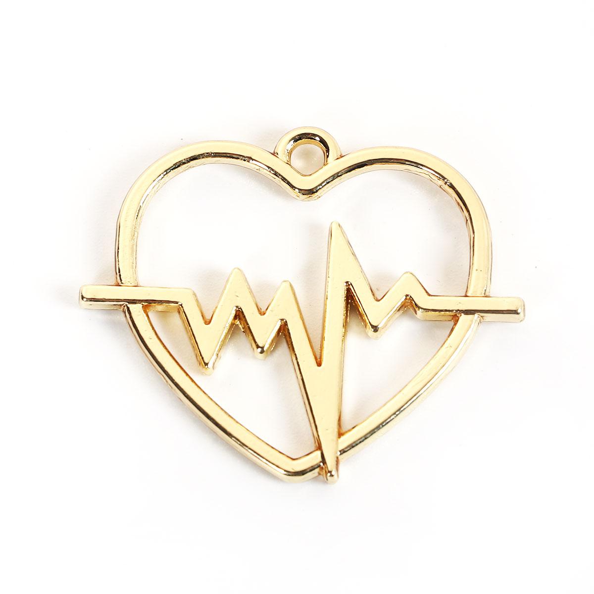 Підвіски металеві Finding Кулон пульс сердце електрокардіограма Натуральне золото 30 мм x 25 мм, фото 1