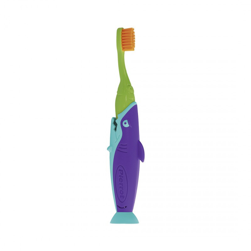 Дитяча зубна щітка "Акула", Pierrot Sharky toothbrush, від 2 до 8 років, зелена з фіолетовим, Ref.99
