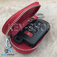 Ключниця кишенькова (шкіряна, червона, на блискавці, з карабіном, кільцем), логотип авто Toyota (Тойота), фото 2