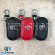 Ключниця кишенькова (шкіряна, червона, на блискавці, з карабіном, кільцем), логотип авто Toyota (Тойота), фото 2