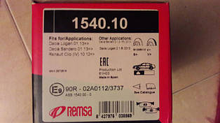 Комплект передних тормозных колодок на Рено Логан 2, Сандеро 2 1.6і 8V, 1.2i 16V / REMSA 1540.10