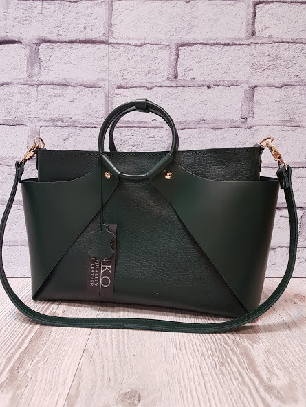 Сумка женская "РОНДА" натуральная кожа,темно-зелена з тисненням рептилія, фото 1