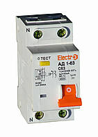 Дифференциальный автоматический выключатель АД1-63, 1P+N, 50А, 30мА, 4,5kA, Electro