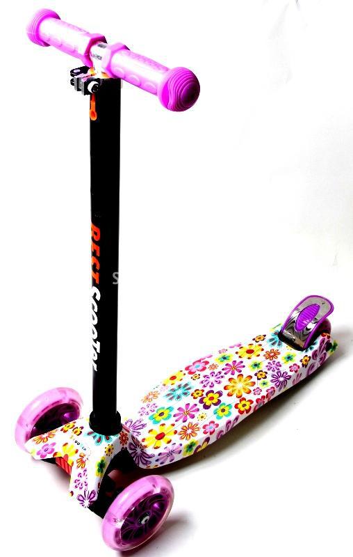 Самокат дитячий MAXI BEST SCOOTER з принтом (малюнок) Violet Flowers