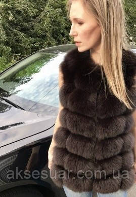 Жилетка песцева хутряна колір Шоколад , безрукавка з песця. Жилети песець 75 см