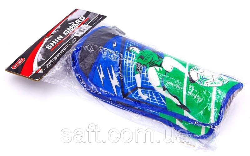 Щитки футбольные с защитой лодыжки (пластик, EVA, l-25см, синий-зеленый) - фото 2 - id-p646591003