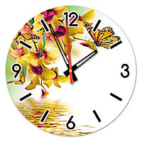 Часы настенные стеклянные "Желтые бабочка и цветы" Т-Ок 006 SD-3504