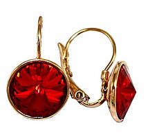 Сережки ХР. Позолота 18К. Камені: Swarovski червоного кольору. Діаметр: 12 мм. Висота: 2,2 см