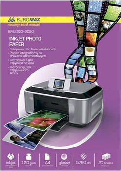 Фотопапір А4 20арк 180г/м2 BUROMAX глянц 2220-4020