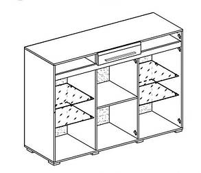 Комод Б'янко вітрина 3Д 1140х1500х400мм білий глянець + дуб сонома Світ Меблів, фото 2