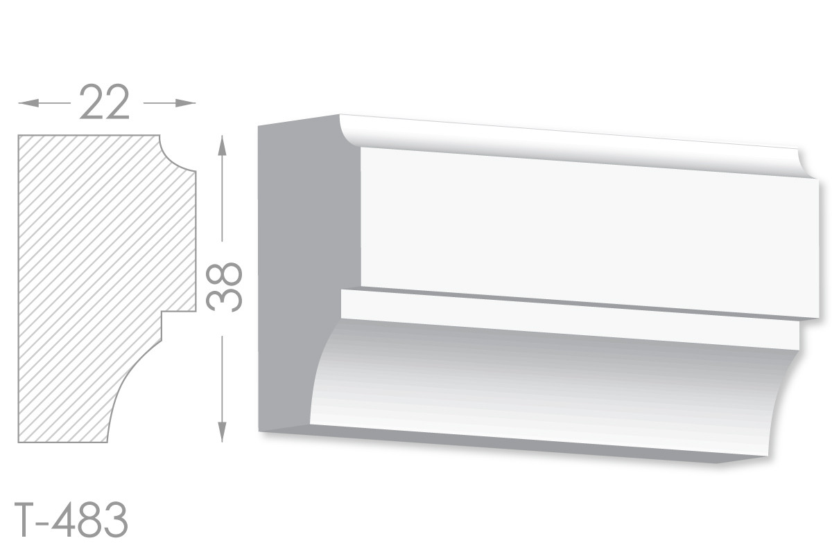 Декоративний молдинг, плінтус, фриз, тяга з гладким профілем з гіпсу т-483, фото 1