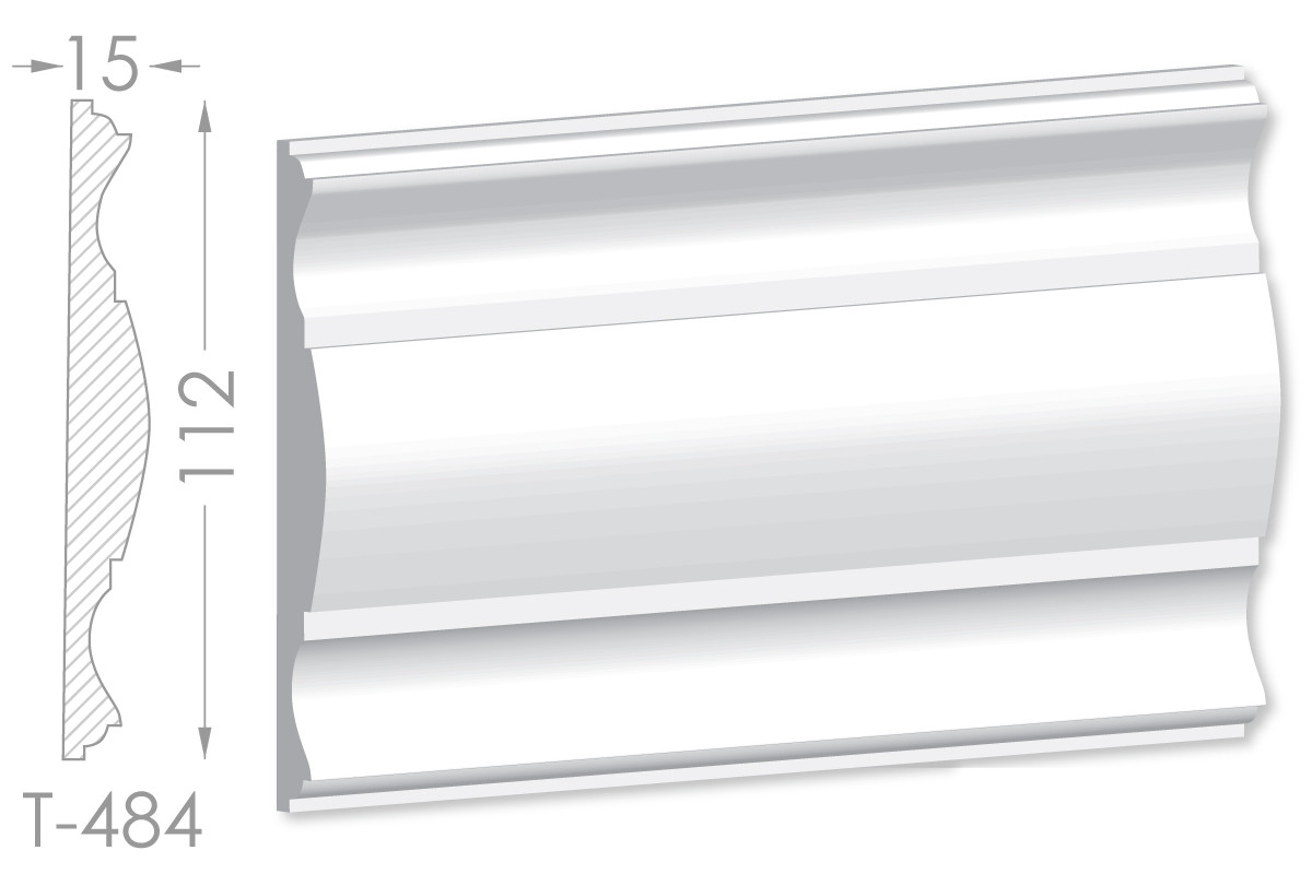 Декоративний молдинг, плінтус, фриз, тяга з гладким профілем з гіпсу т-484, фото 1