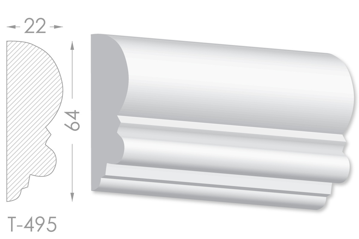 Декоративний молдинг, плінтус, фриз, тяга з гладким профілем з гіпсу т-495, фото 1
