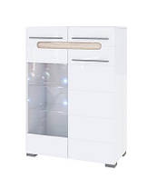 Комод Б'янко вітрина 2Д 1140х801х400мм білий глянець + дуб сонома Світ Меблів, фото 4