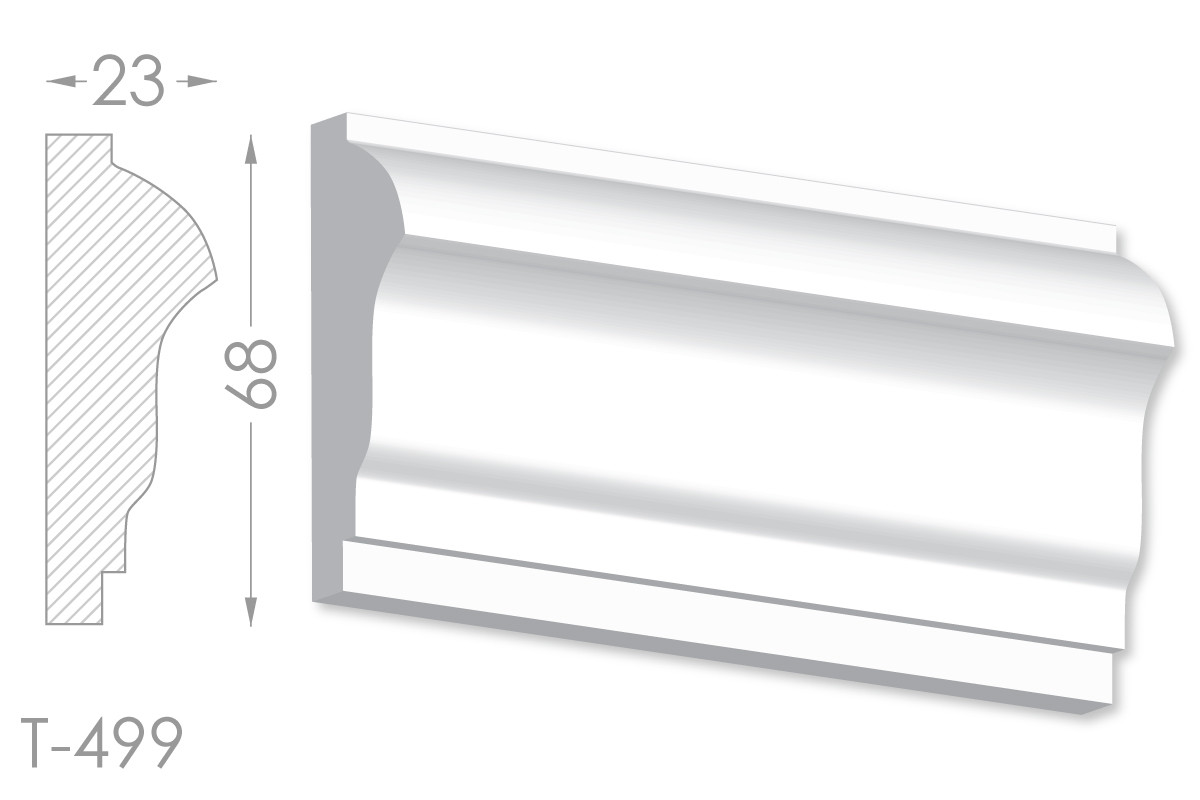 Декоративний молдинг, плінтус, фриз, тяга з гладким профілем з гіпсу т-499, фото 1