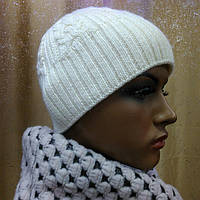 Жіноча подвійна шапка Солене (Solene) ТМ LOMAN, напіввовнянатеракотовий, колір молочний, розмір 55-57