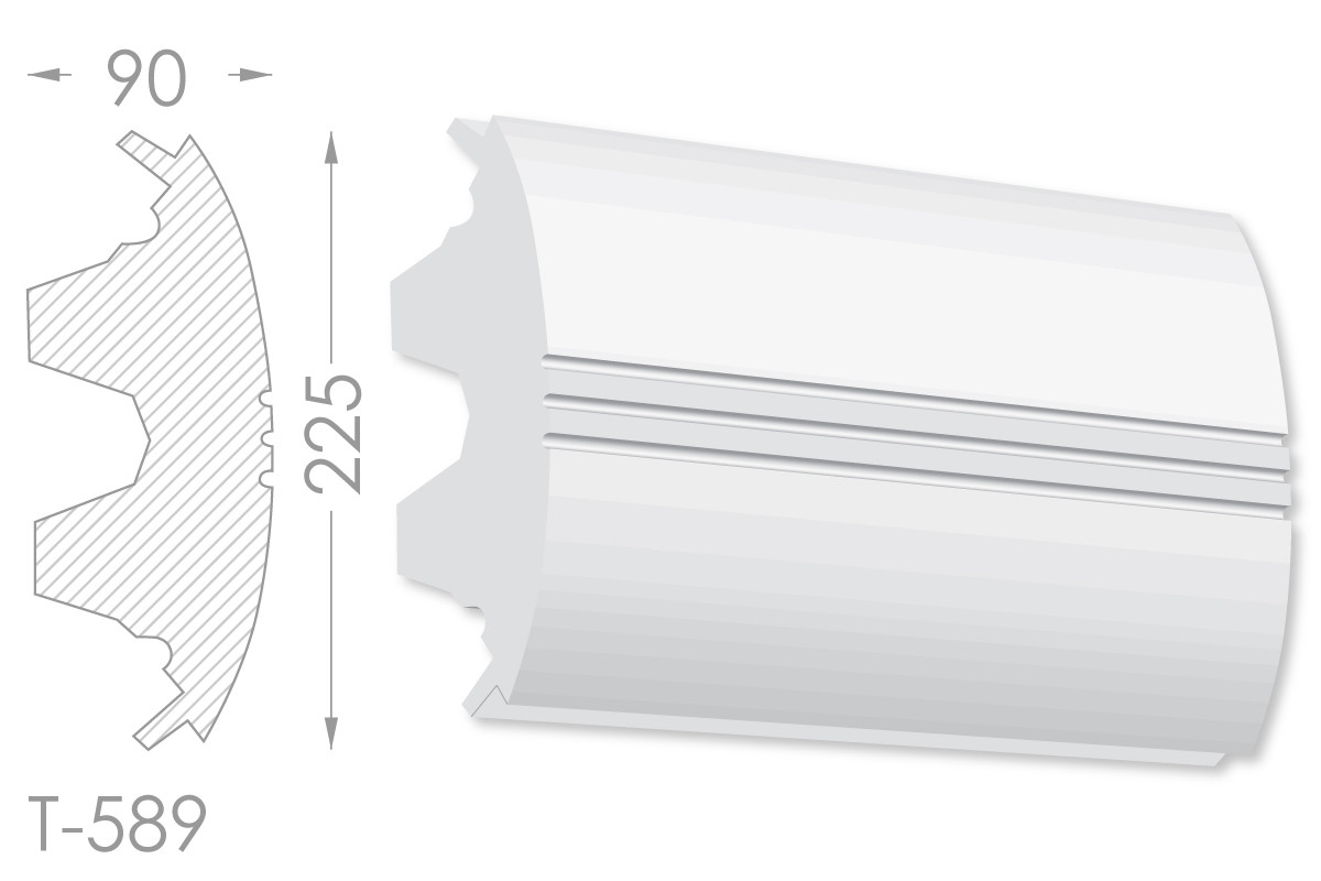 Декоративний молдинг, плінтус, фриз, тяга з гладким профілем з гіпсу т-589, фото 1
