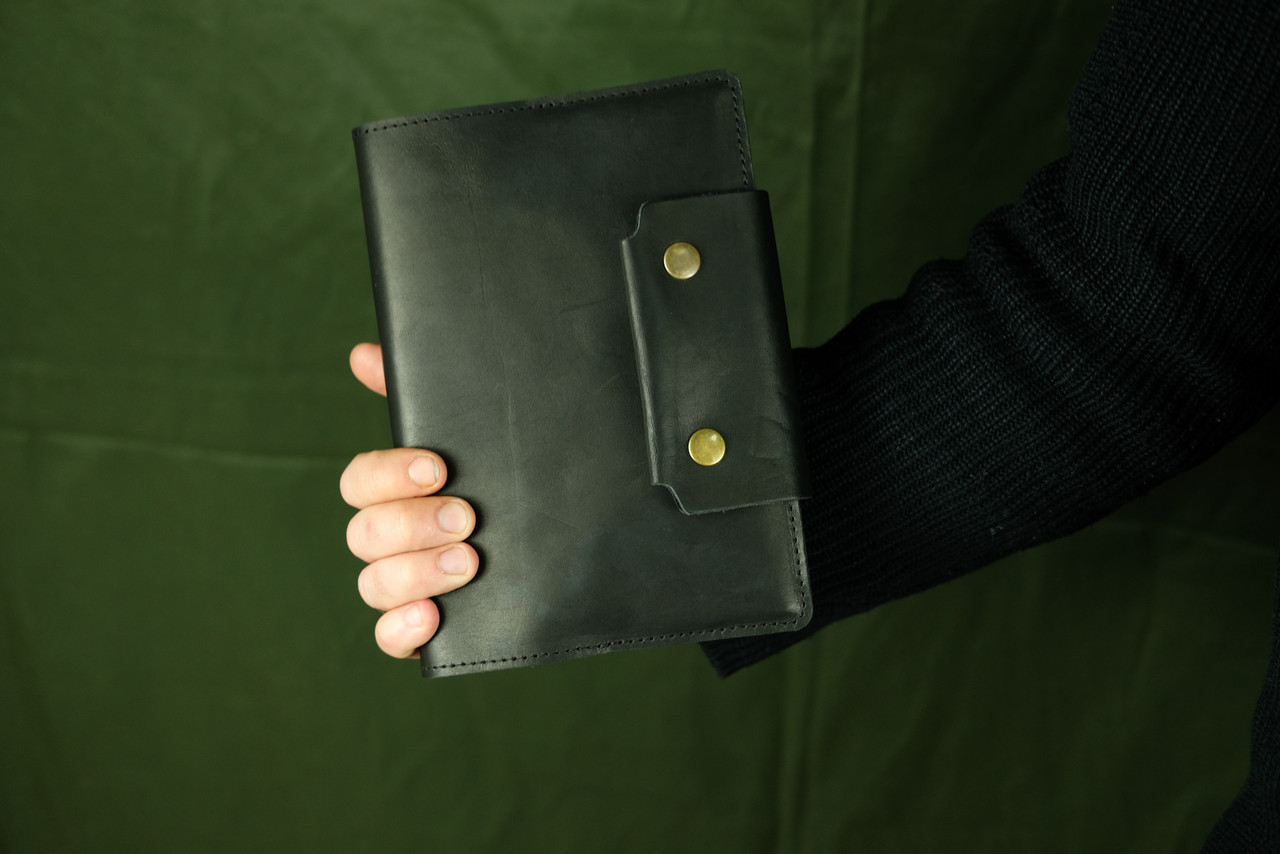 Обкладинка для блокноту А5 Дизайн №2 з натуральної шкіри колір Чорний