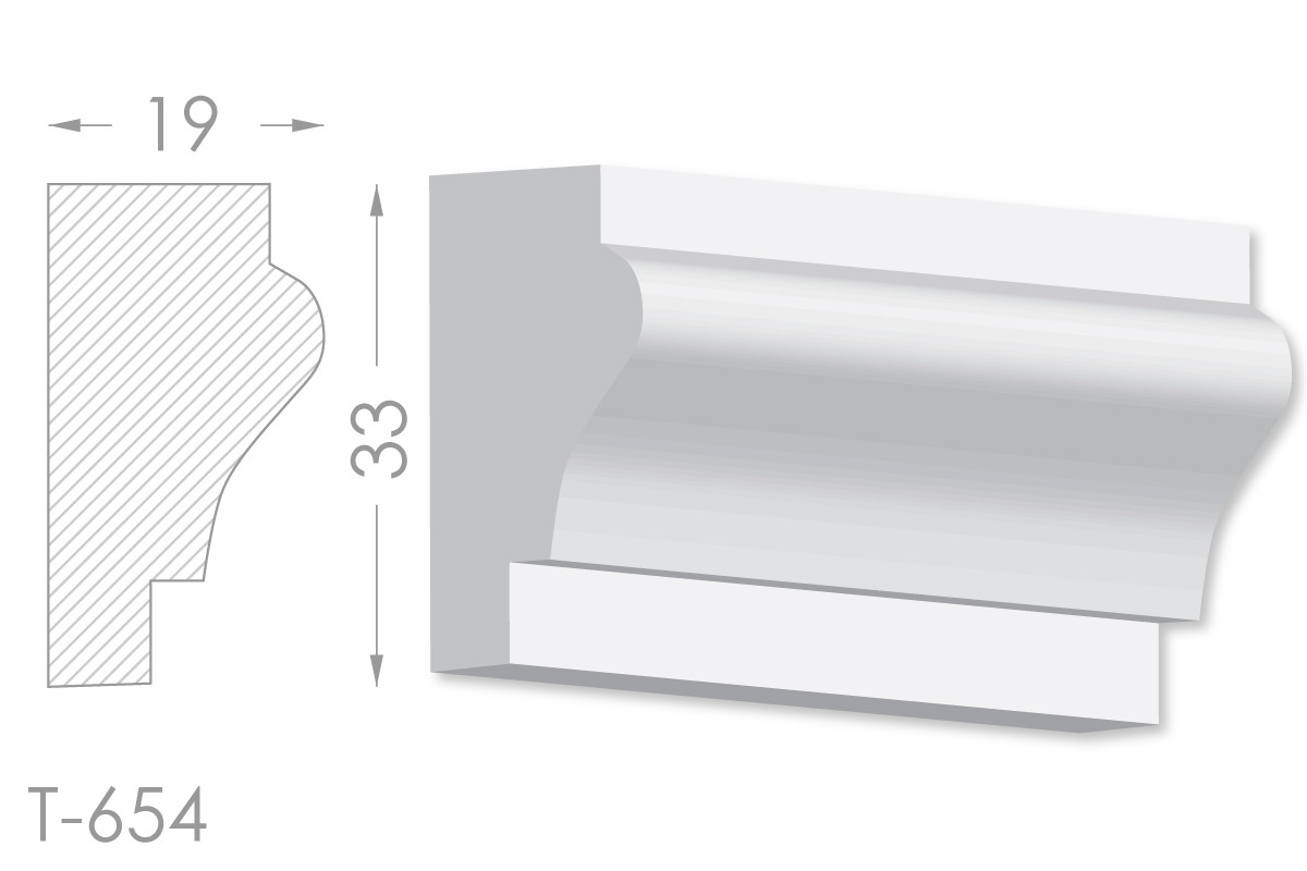 Декоративний молдинг, плінтус, фриз, тяга з гладким профілем з гіпсу т-654, фото 1