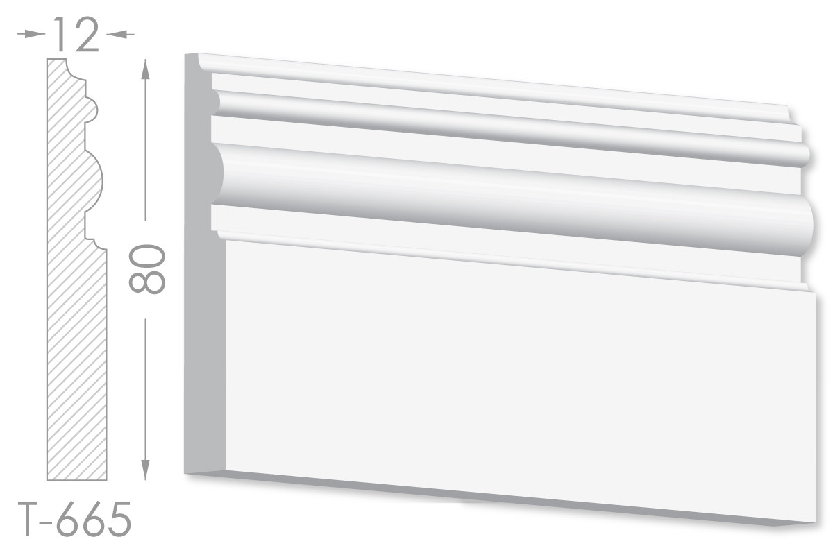 Декоративний молдинг, плінтус, фриз, тяга з гладким профілем з гіпсу т-665, фото 1