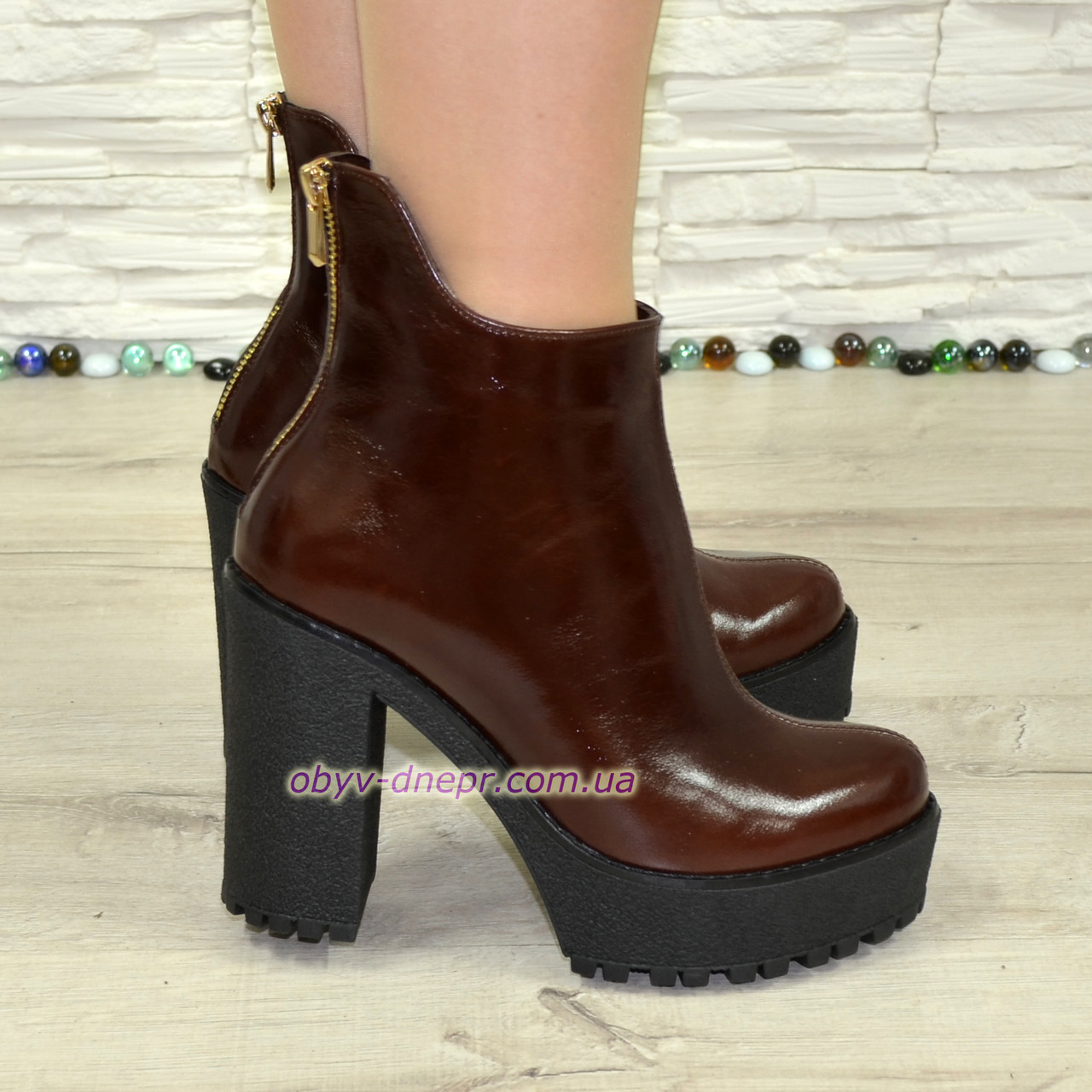 Черевики жіночі на високому підборі. Коричневий колір, фото 1