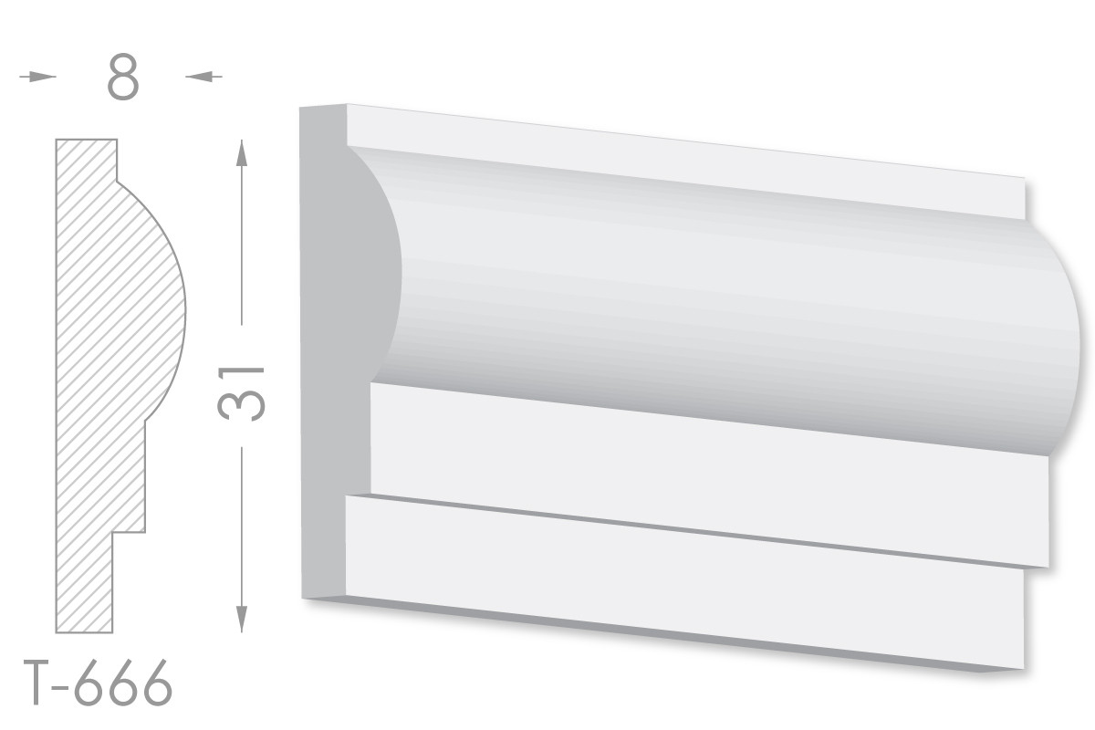 Декоративний молдинг, плінтус, фриз, тяга з гладким профілем з гіпсу т-666, фото 1