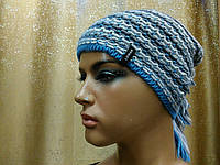 Меланжевая молодежная шапка Шагги( Shaggy II ) TM Loman, цвет серый с голубым, размер 55-57