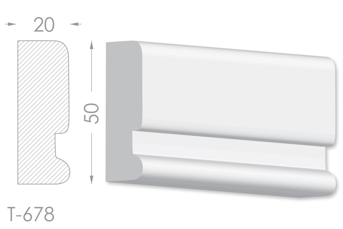 Декоративний молдинг, плінтус, фриз, тяга з гладким профілем з гіпсу т-678, фото 1