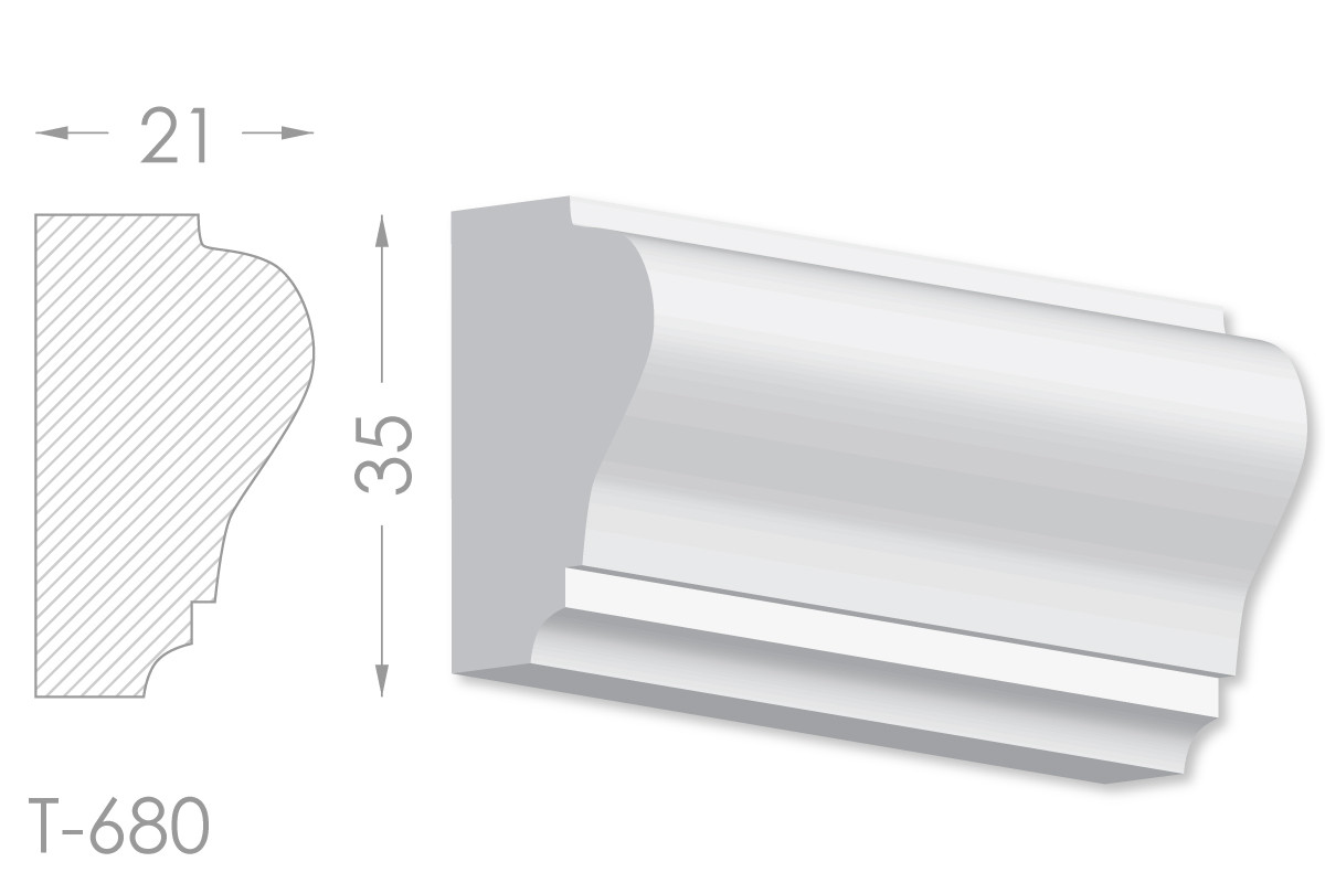 Декоративний молдинг, плінтус, фриз, тяга з гладким профілем з гіпсу т-680, фото 1