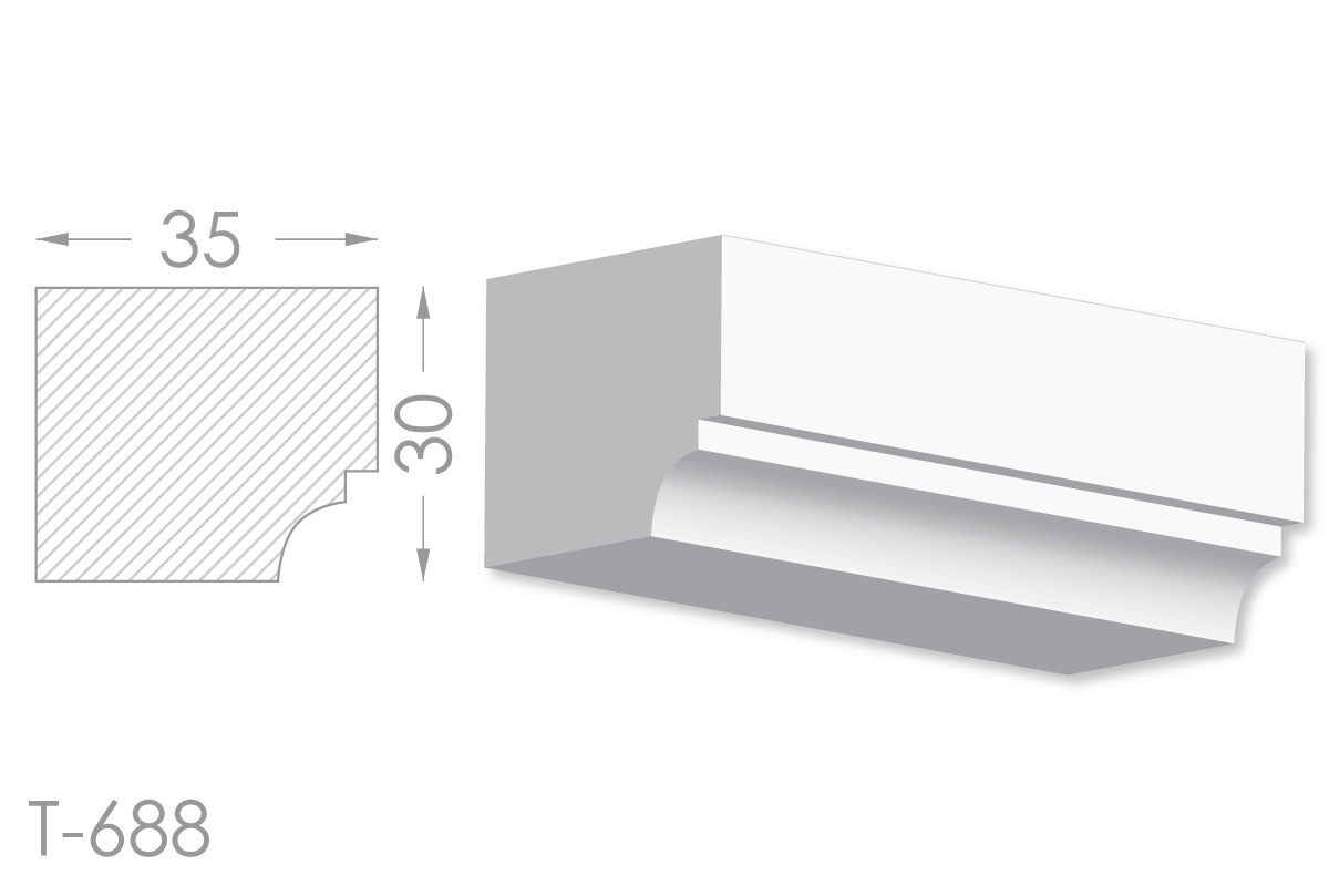 Декоративний молдинг, плінтус, фриз, тяга з гладким профілем з гіпсу т-688, фото 1