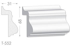 Декоративний кутовий молдинг, плінтус, фриз, кутова тяга з гладким профілем з гіпсу т-552