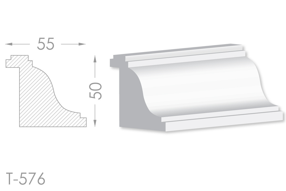 Декоративний кутовий молдинг, плінтус, фриз, кутова тяга з гладким профілем з гіпсу т-576, фото 1
